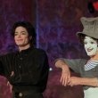 Michael appears onstage with mime, Marcel Marceau at the Beacon Theatre in New York.