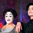 Michael appears onstage with mime, Marcel Marceau at the Beacon Theatre in New York.