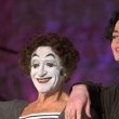 Michael appears onstage with mime, Marcel Marceau at the Beacon Theatre in New York.