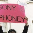 Michael attends a demonstration against Sony Music.