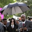 Michael Jackson arrives at the Santa Barbara County courthouse.