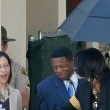 Michael Jackson arrives at the Santa Barbara County courthouse. Jury Selection.